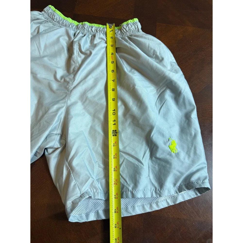 Polo Ralph Lauren Mens XL Gray Neon Yellow Pony Logo Mesh Lined Swim Trunks